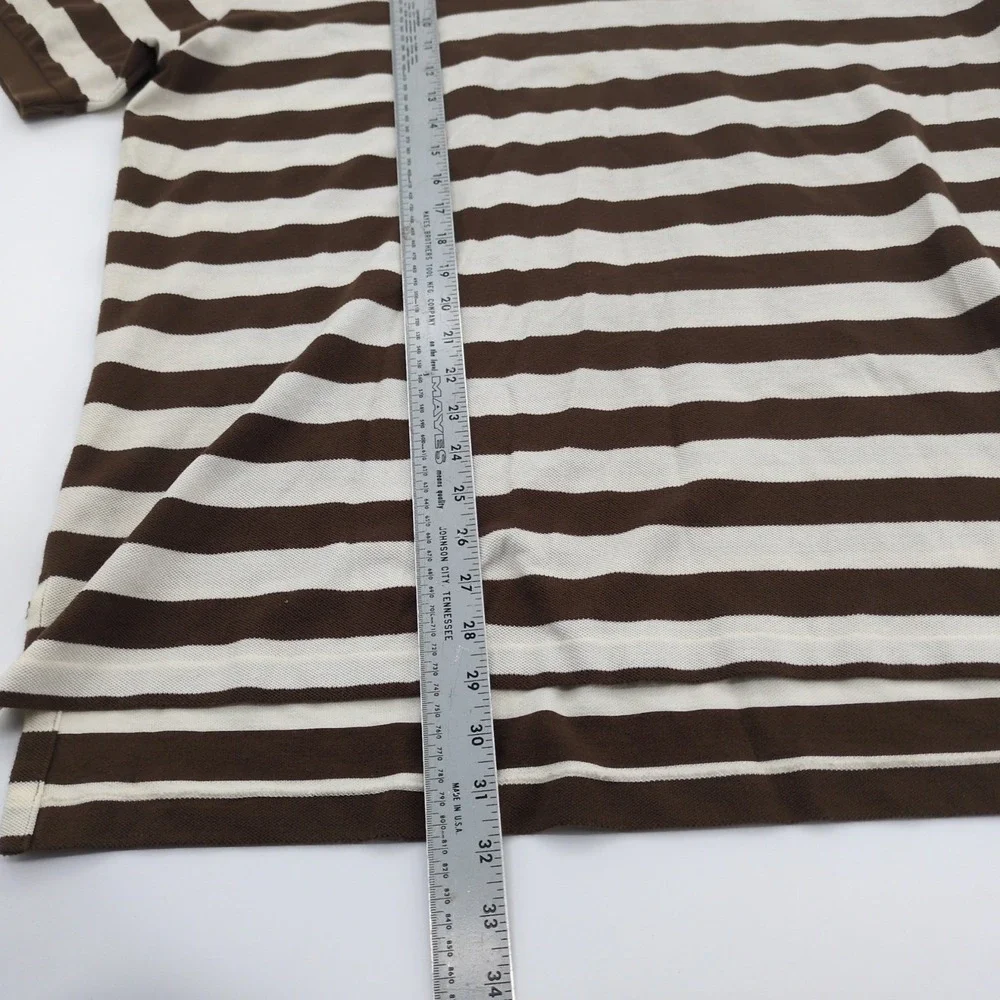 VTG Polo Ralph Lauren Polo Shirt XL Brown Cotton Striped Short Sleeve Y2K Preppy